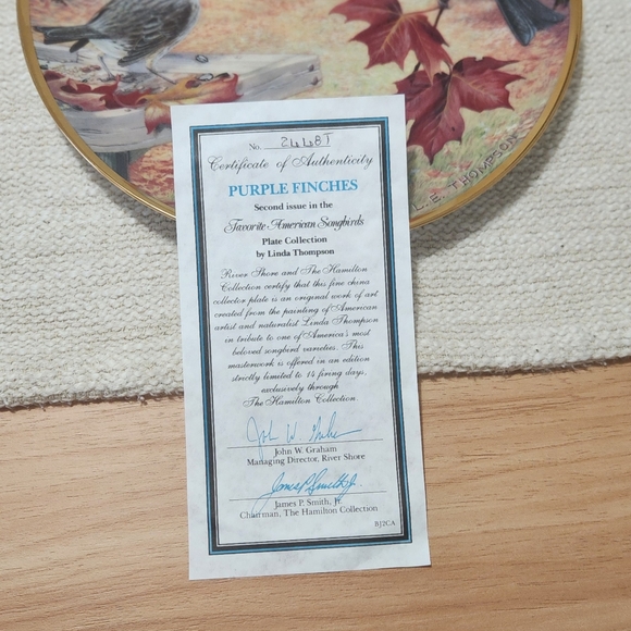 PURPLE FINCHES PLATE BY LUNDA THOMPSON - Picture 3 of 6
